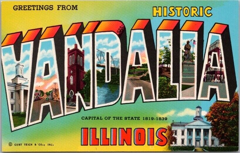 VANDALIA, Illinois Large Letter Postcard Multi-View / Curteich CHROME c1960s