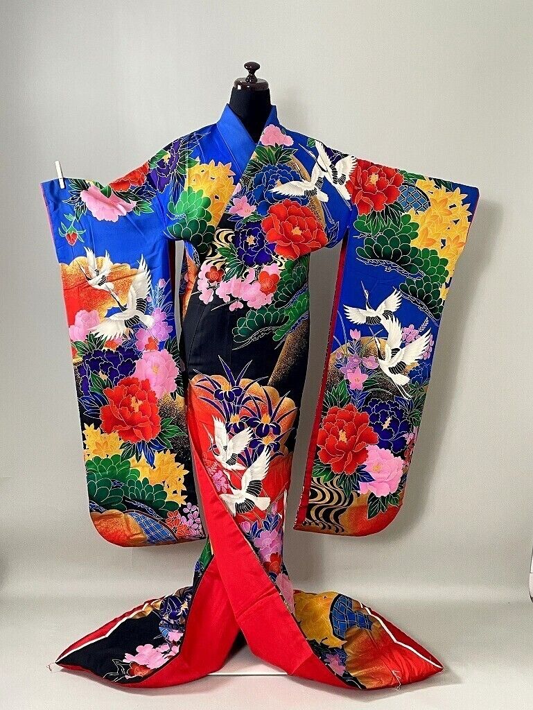 Japanese kimono, UCHIKAKE, Wedding Robe,Flying Crane,Gold leaf,Foil,L6'...3996