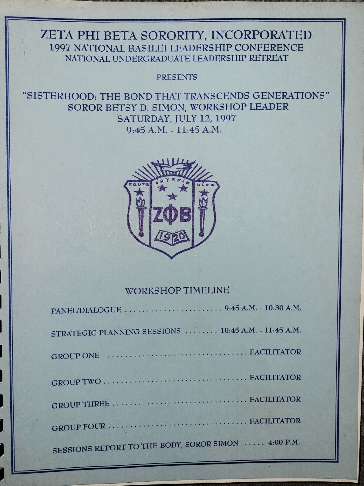 Zeta Phi Beta Sorority Inc National Basilei Leadership Conference  July 1997...