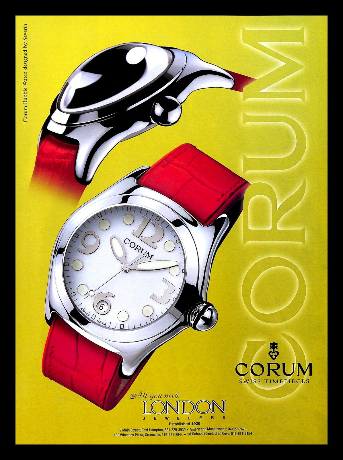2000 Corum Swiss Timepeace Bubble Watch Vintage PRINT AD Severin Jewelry 