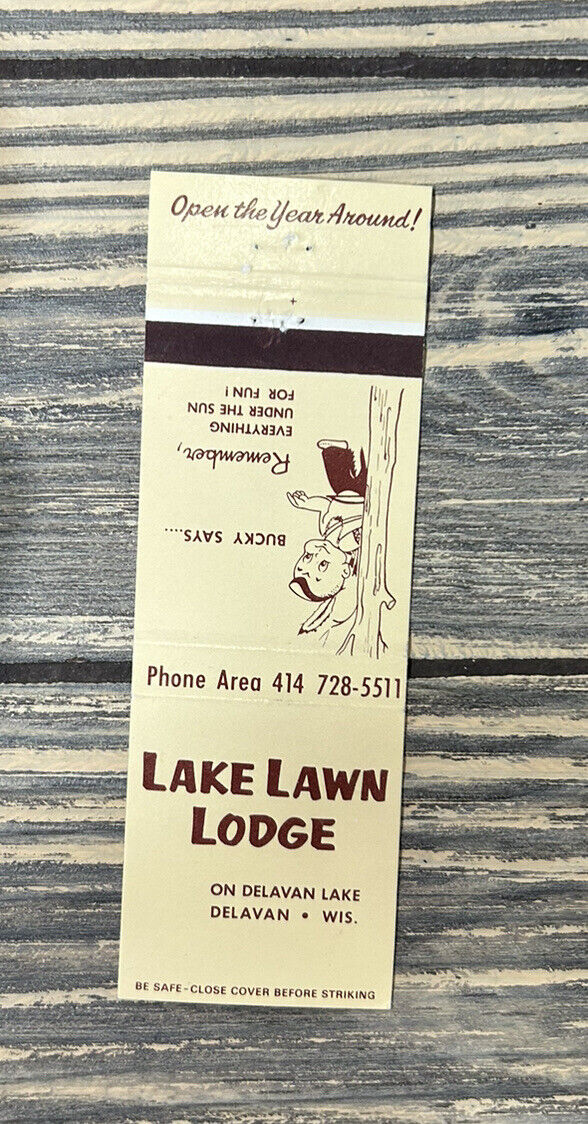 Vintage Lake Lawn Lodge Delavan Wis Matchbook Cover Advertisement J