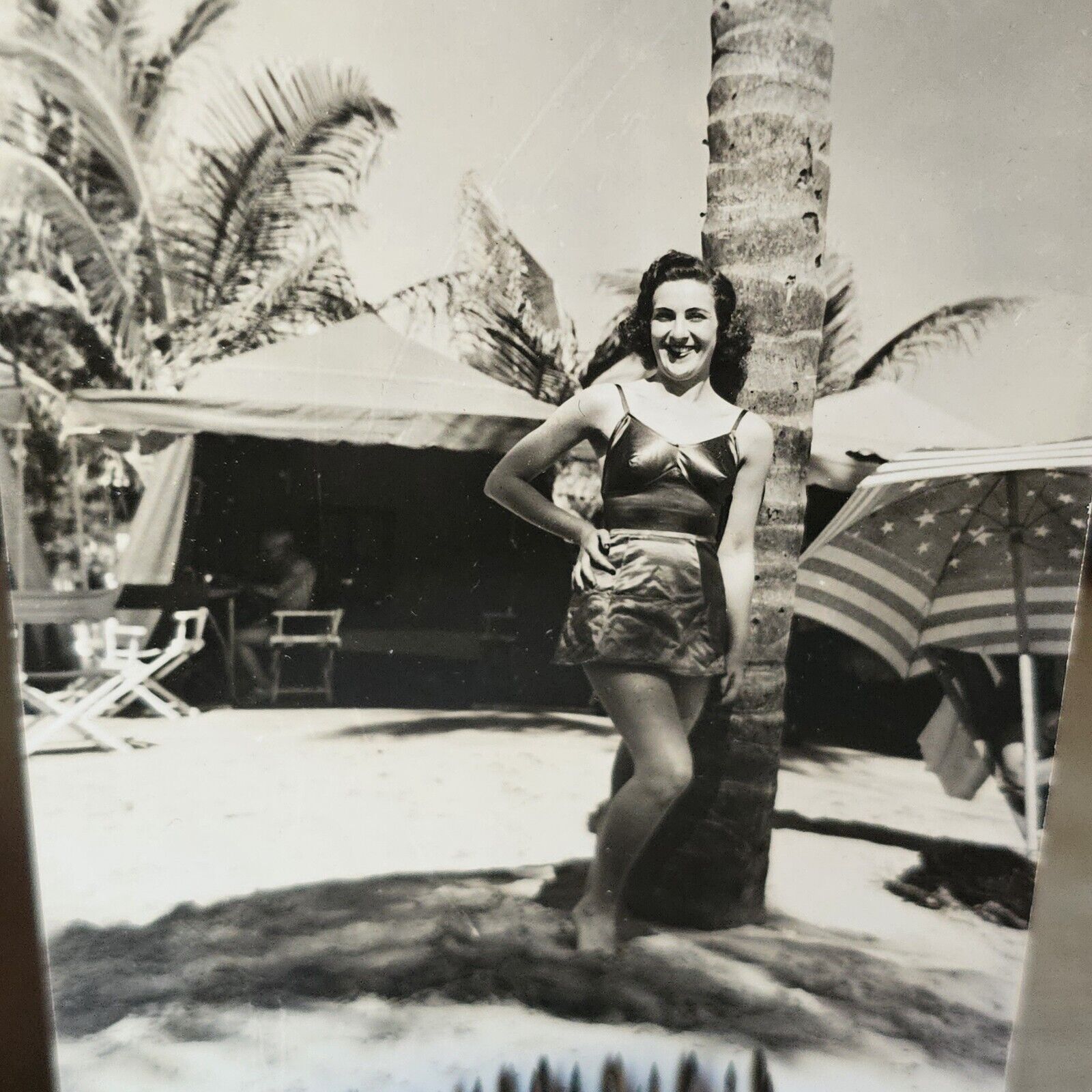 1940s Original RPPC Post Card Photograph Woman In Bikini Miami Beach 