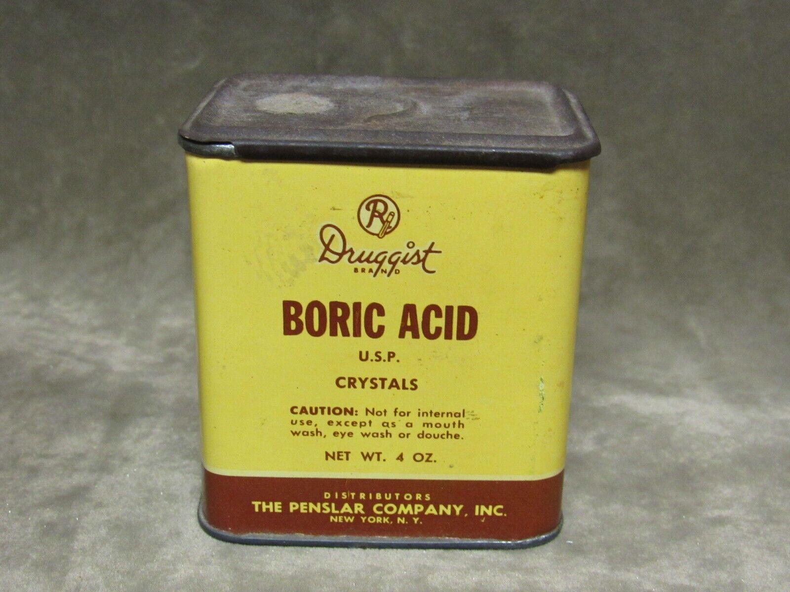 Vintage 1930's Druggist Brand Boric Acid Advertising Tin Litho Can/Box Penslar