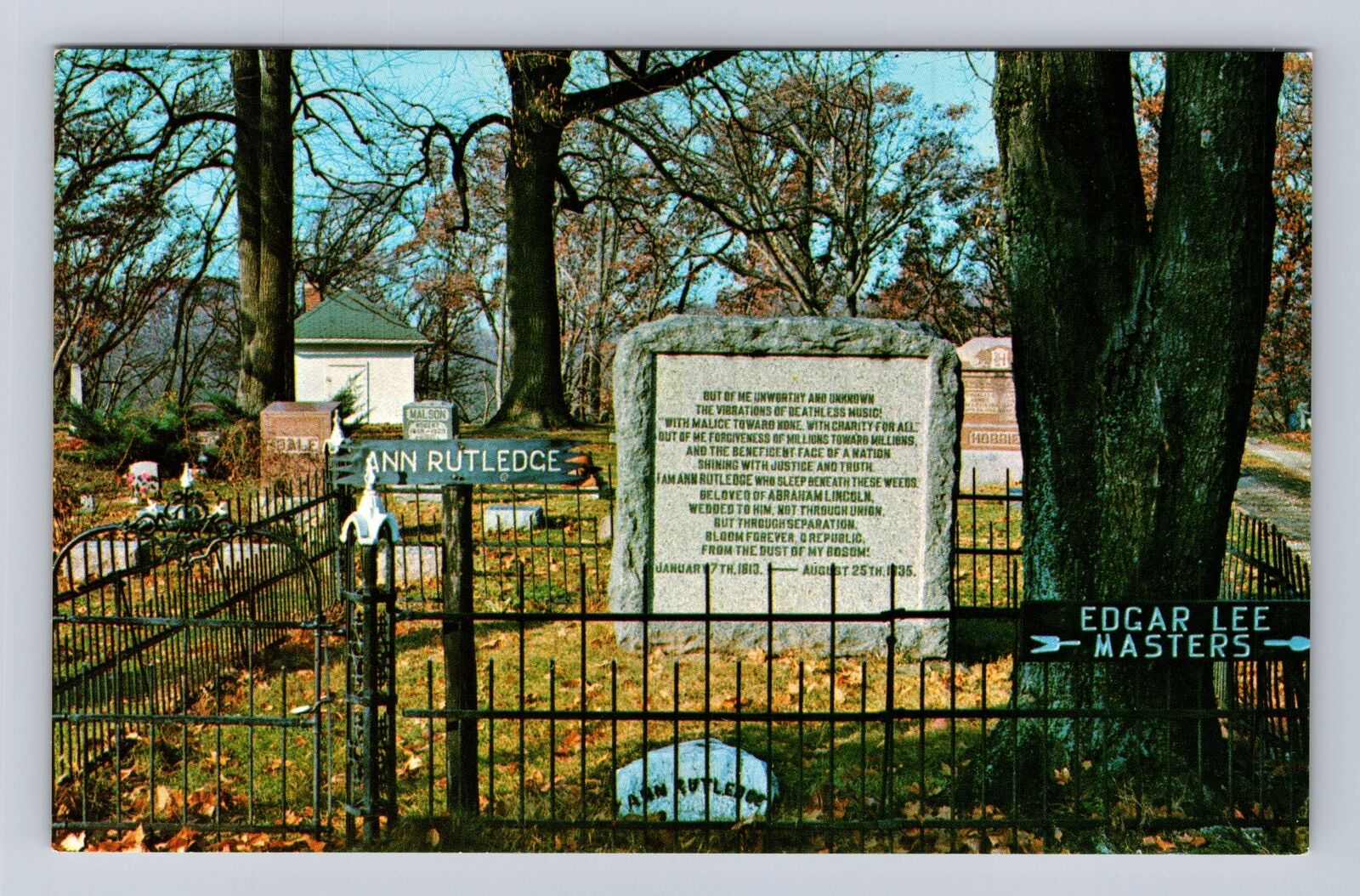 Petersburg IL-Illinois, Ann Rutledge Grave, Lincoln Sweetheart, Vintage Postcard