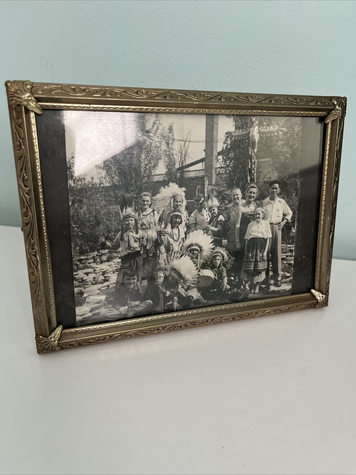 Native America Indian 4x5 Picture With Family Black And White