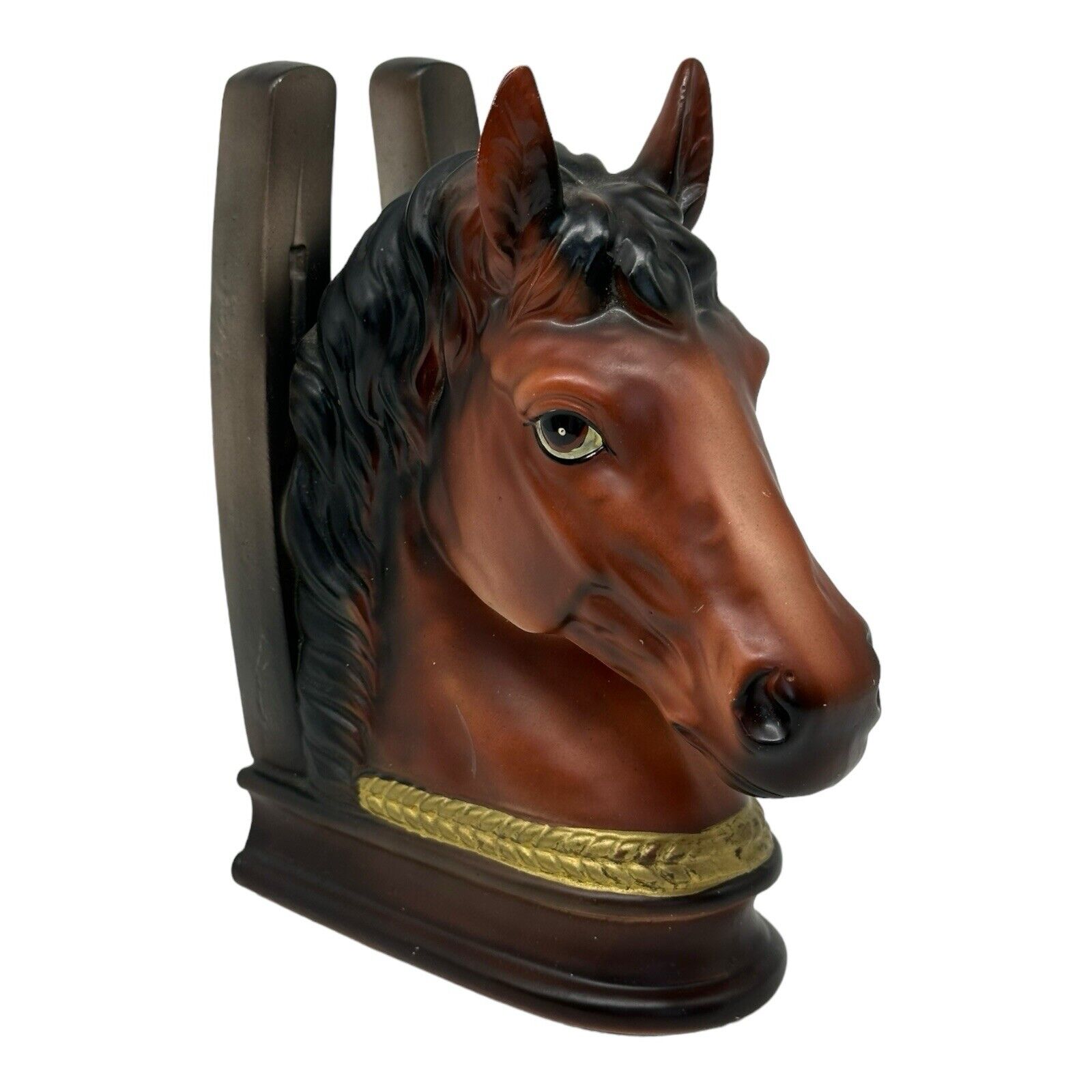 Vintage Horse Head & Horse Shoe Bookend Figurine  1960’s Cowboy Ranch Retro 6.5”