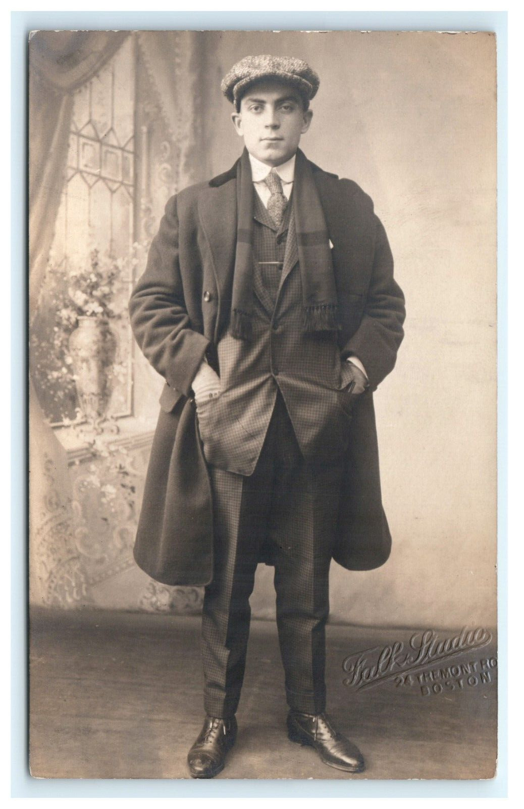1917 Young Man Studio Portrait Boston MA, Massachusetts RPPC Postcard