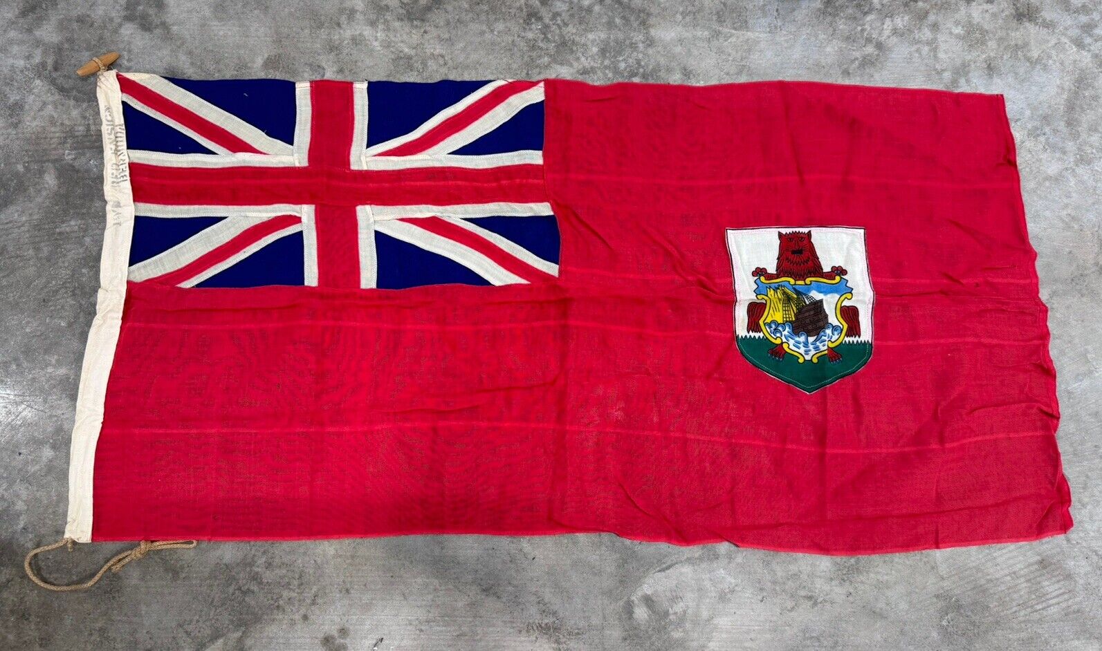 Antique Ensign Flag Bermuda Union Jack Stitched Lion Coat Of Arms WW2 Vintage