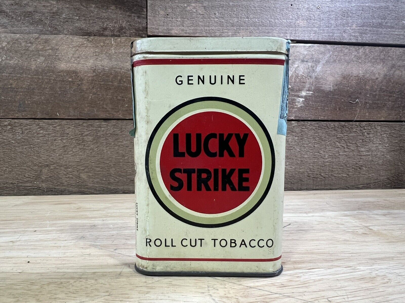 Vintage White Lucky Strike Genuine Roll Cut Tobacco Pocket Tin 