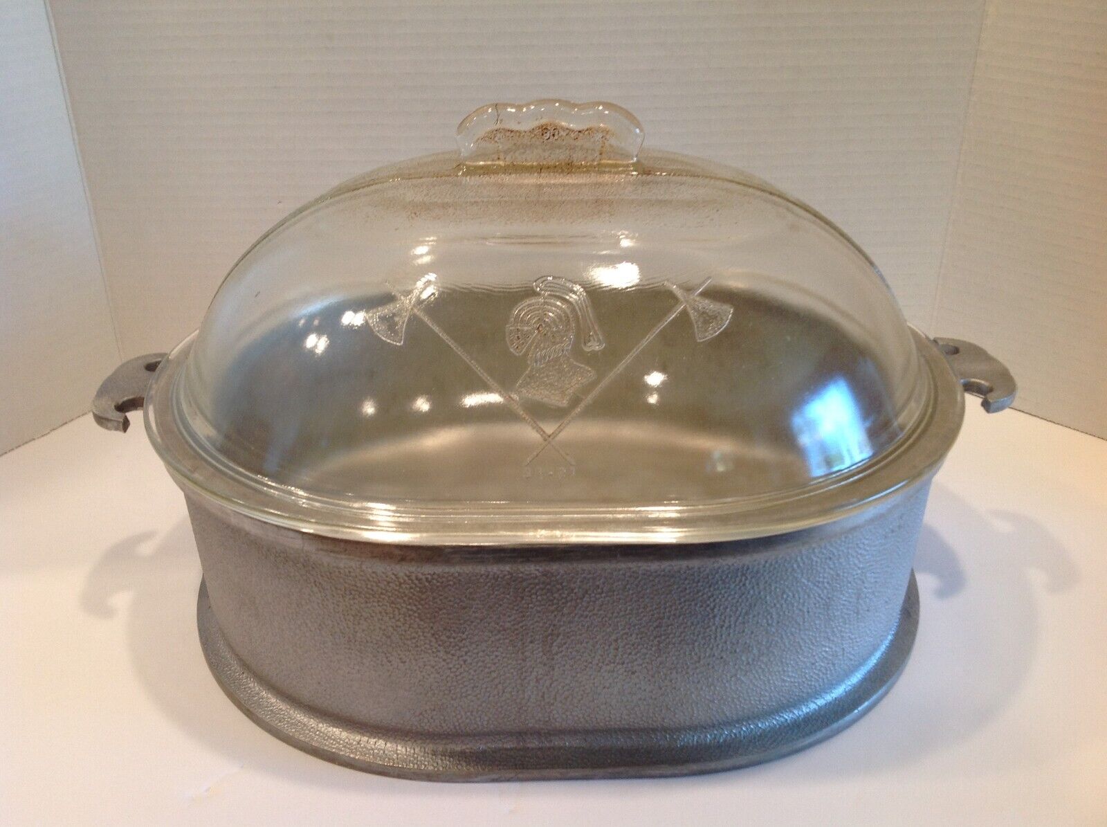 Vintage MCM 1940's Guardian Service Heavy Aluminum Roaster Pan with Glass Lid