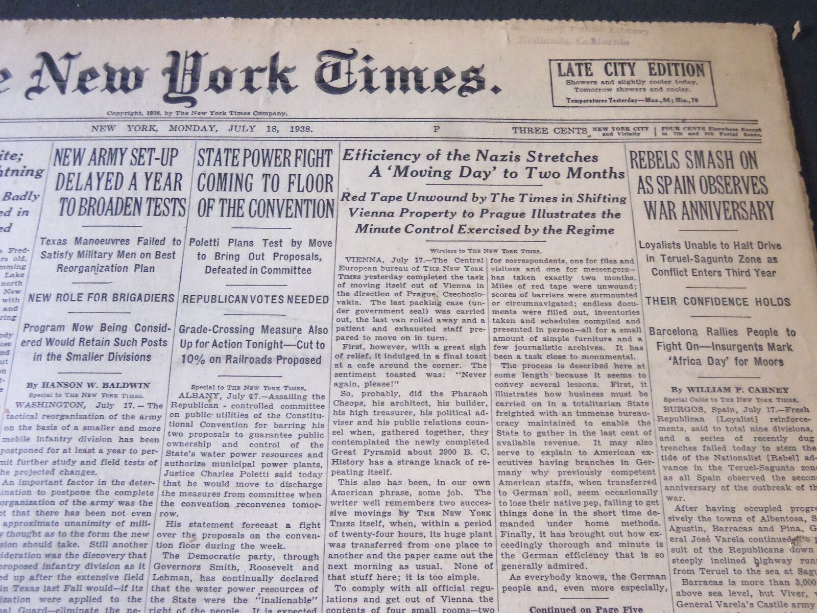1938 JULY 18 NEW YORK TIMES - SPAIN OBSERVES WAR ANNIVERSARY - NT 6248