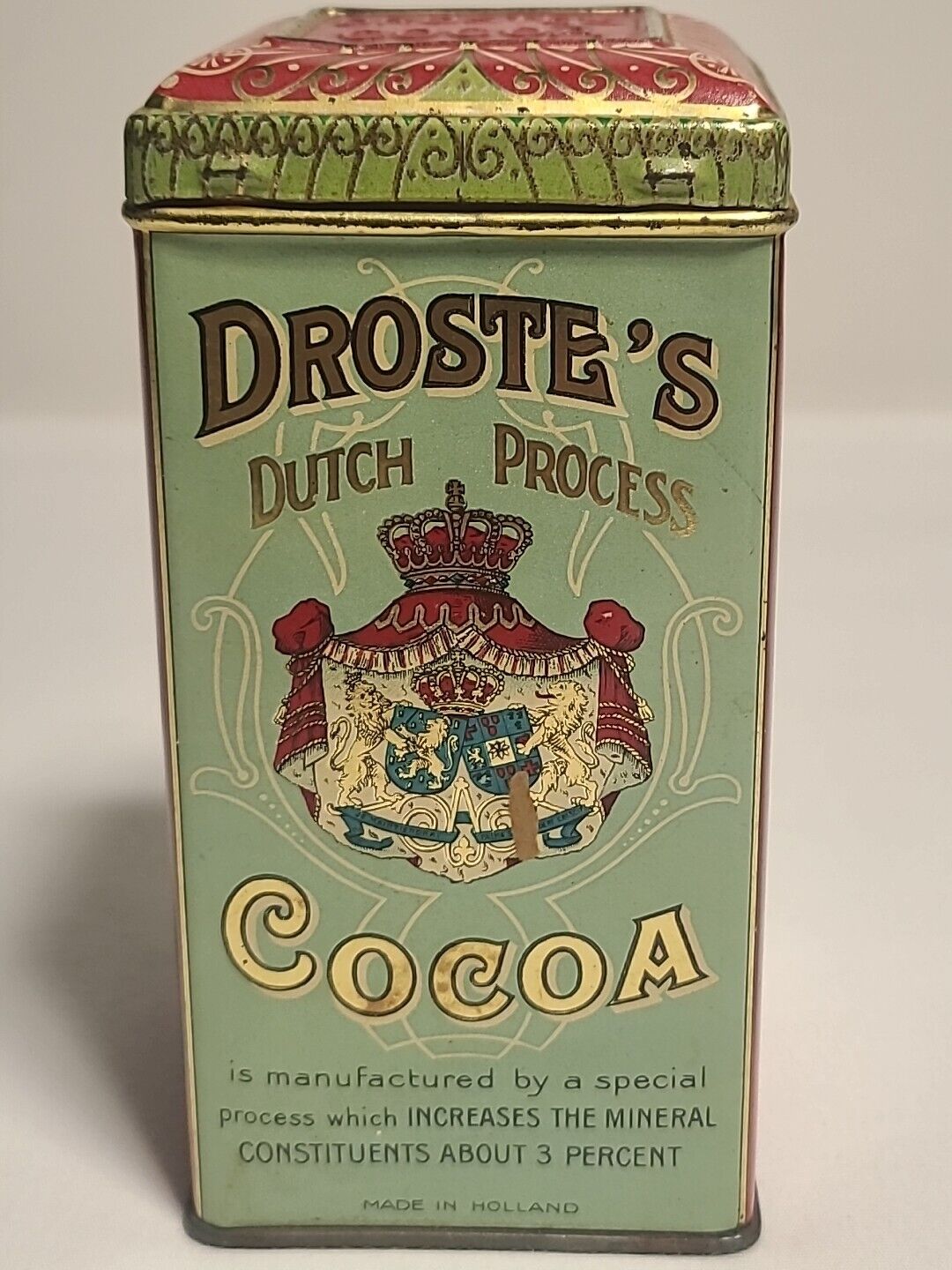 Antique Droste\'s FULL Cocoa STILL FULL 8oz Hinged Tin Vintage Collectible 
