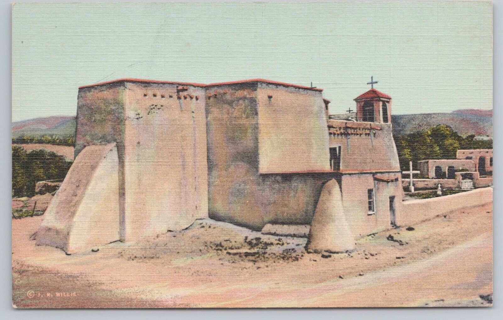 c1940's Old Church Los Ranchos De Taos New Mexico NM Vintage Linen Postcard 0645