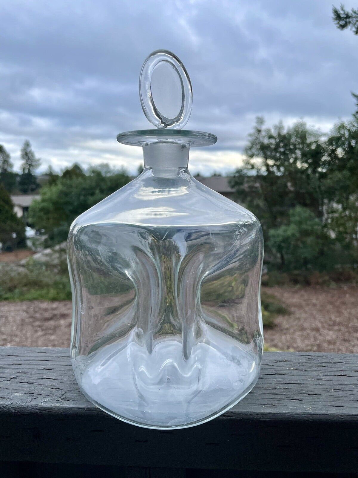 Vintage Glass Decanter Clear Square With Stopper Unmarked Maker Unknown 