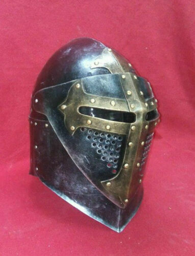Medieval Black Antique Knight Templar Helmet 18 Gauge Solid Steel Knight  Helmet