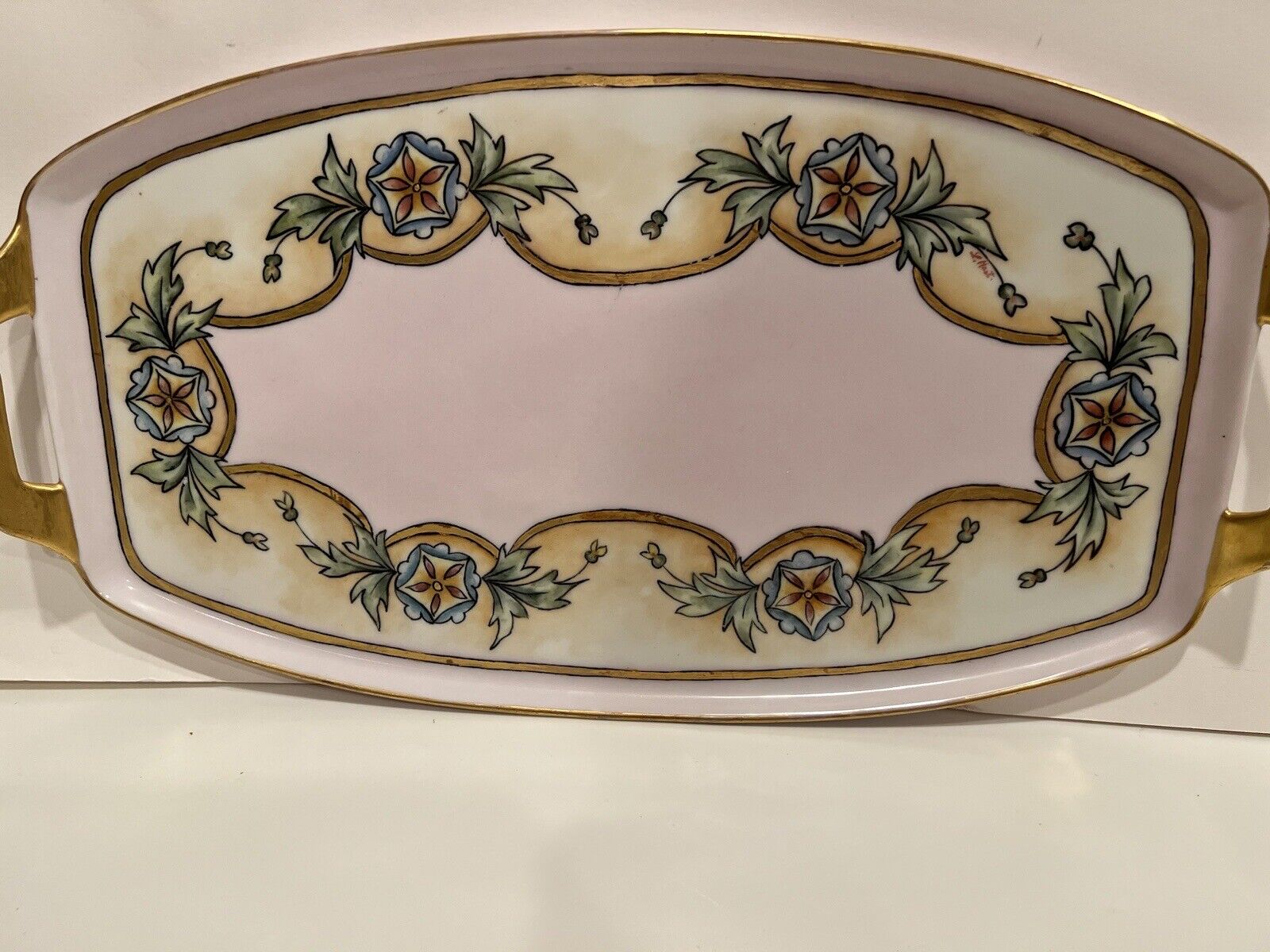 ANTIQUE Rectangular Dresser/ Vanity Tray 1900s Bavaria Germany Gilt Floral