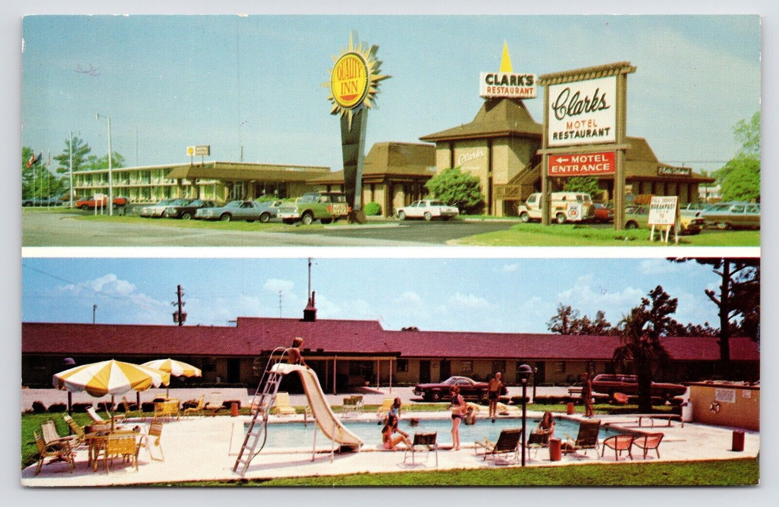 1960s-70s CLARK'S MOTEL Pool Slide~Santee~South Carolina SC Vintge Postcard