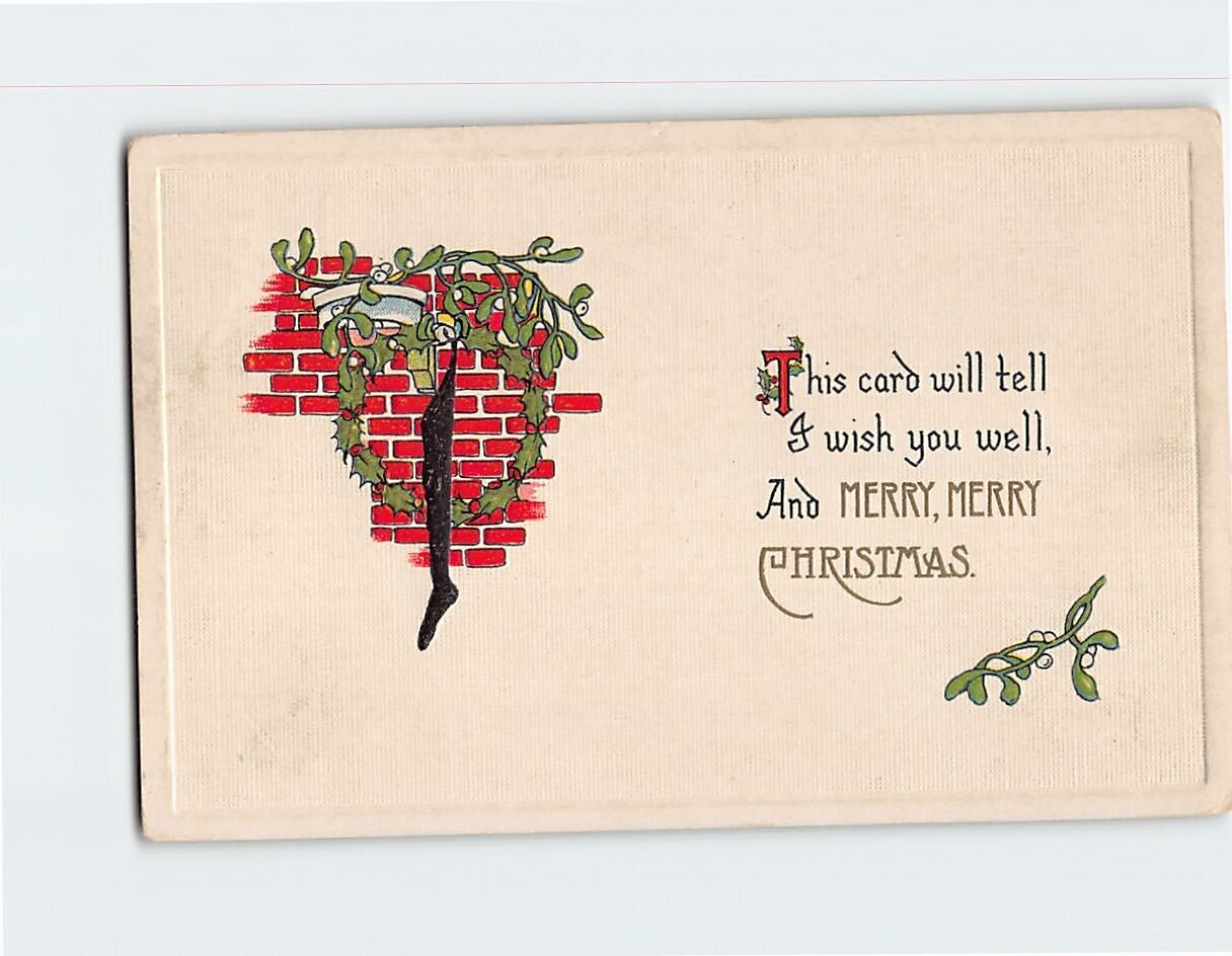 Postcard This Card Will Tell I Wish You Well & Merry Merry Christmas Embossed