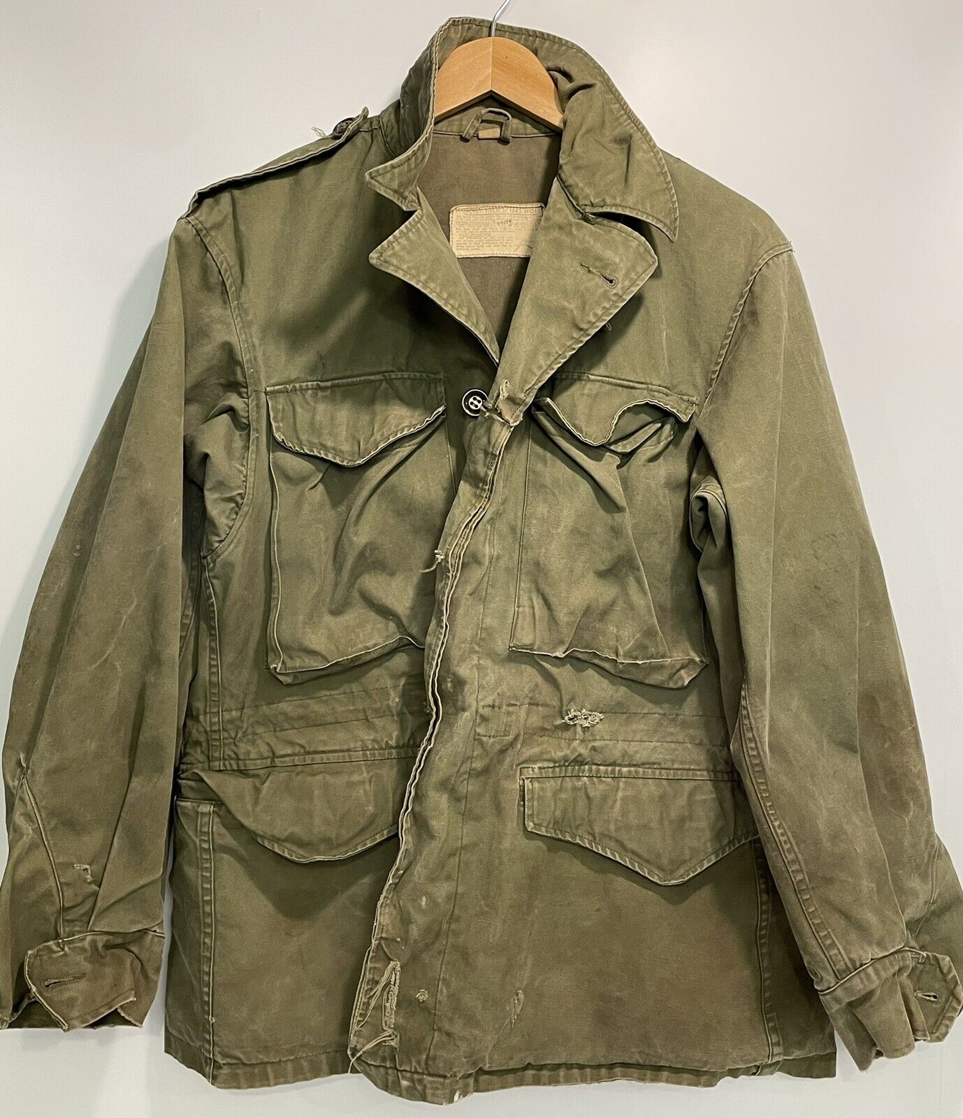 US Army Issue M-1943 MQ1 Field Jacket WW2 ERA Olive Drab Natural Patina Vintage