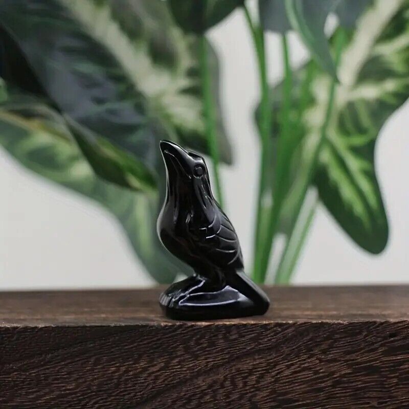 Black Obsidian 5cm Mini Crow Figurine Crystal Carving Healing Home Garden Decor