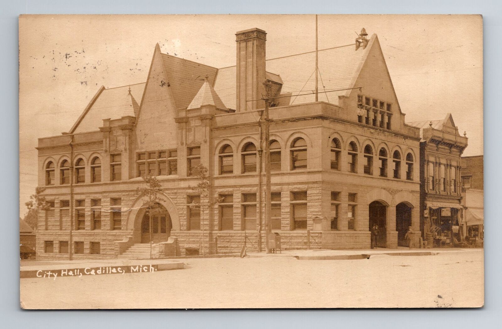 Cadillac, MI-Michigan, RPPC: City Hall & General Store c1913, Vintage Postcard