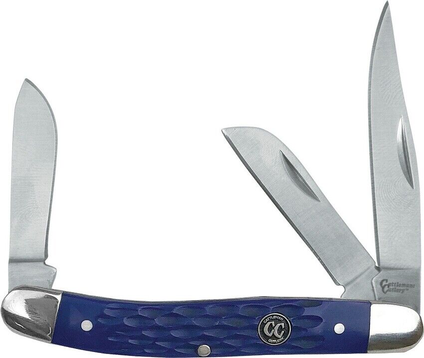 Cattleman\'s Signature Stockman Pocket Knife Stainless Blade Blue Delrin Handle