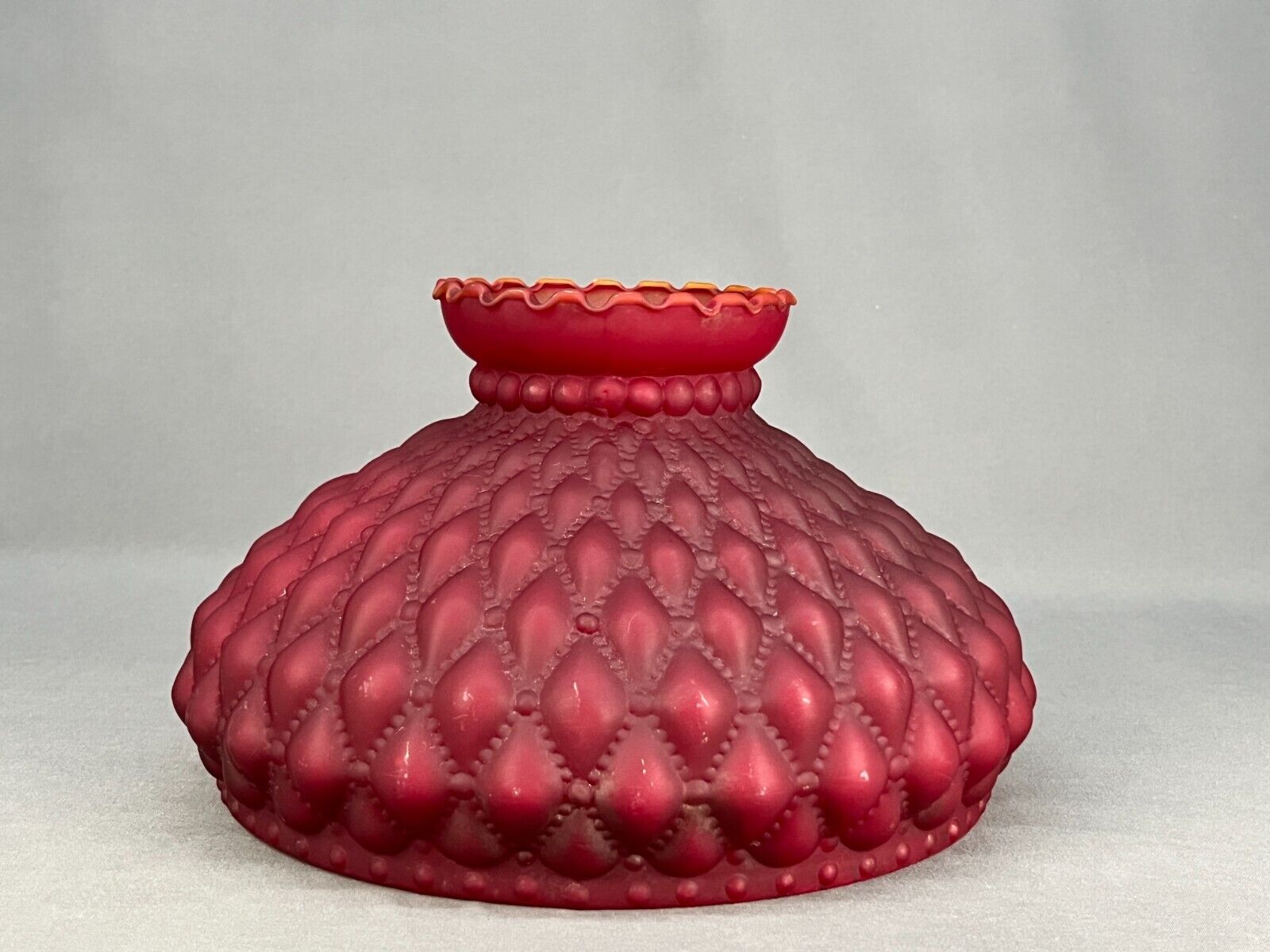 Vintage Ruby Red Satin Glass Diamond Quilted Oil Lamp 10\