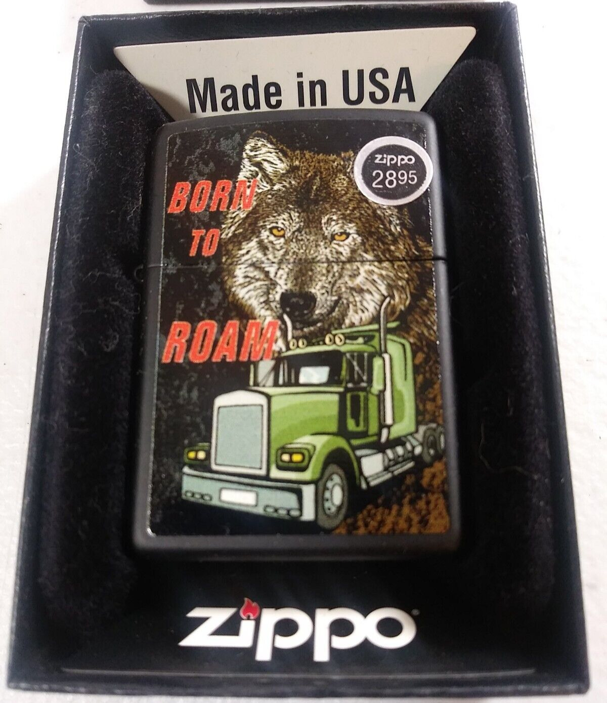 Zippo Lighter Semi Truck and Wolf Mens Windproof 1.5x2 Black Matte  Collectible