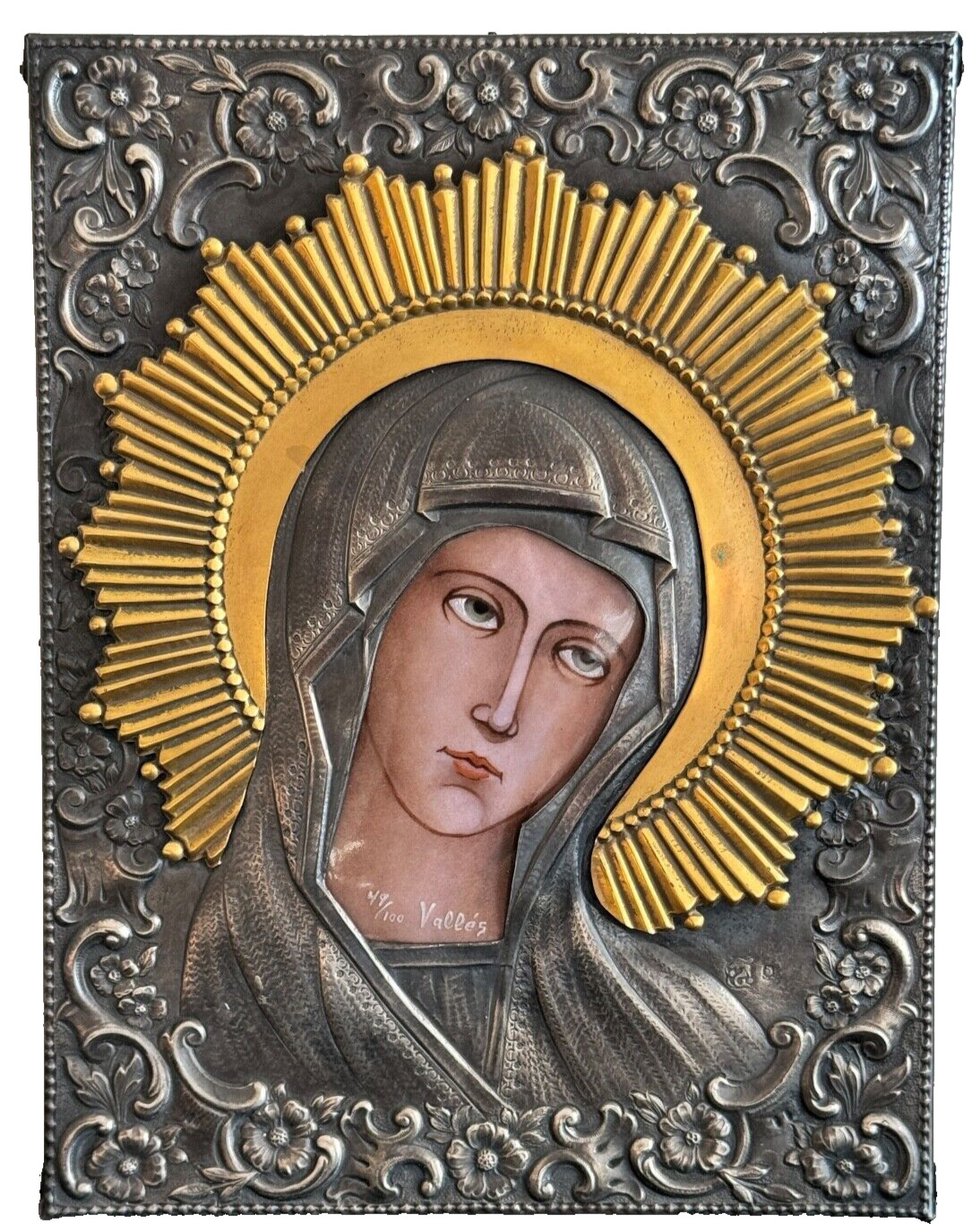 Superb Signed Limited Edition 49/100 Enamel Plaque Virgin Mary Religious Icon