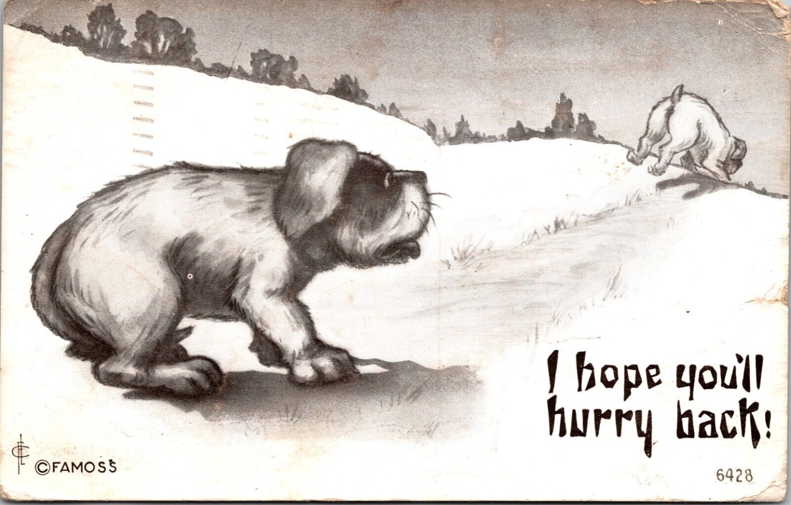 1910 Dog I Hope You'll Hurry Back To Dog Running Away FA Moss Comic Postcard L66
