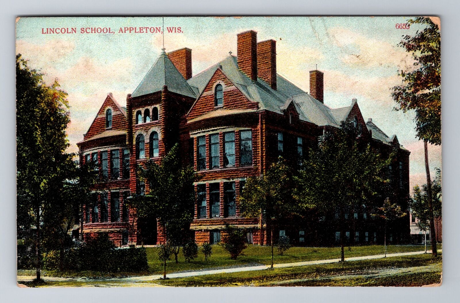 Appleton WI-Wisconsin, Lincoln School, Antique, Vintage Souvenir Postcard