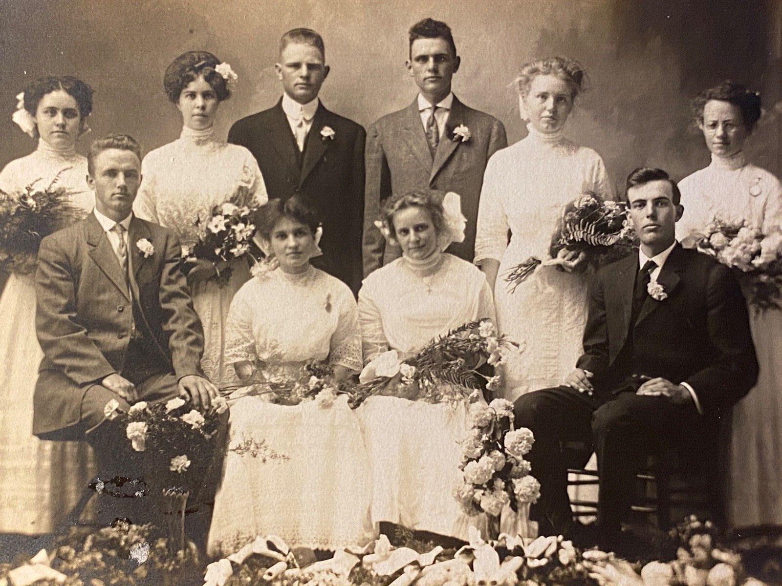 1910s RPPC - DOUBLE WEDDING? antique real photograph postcard CHRISTIAN CEREMONY