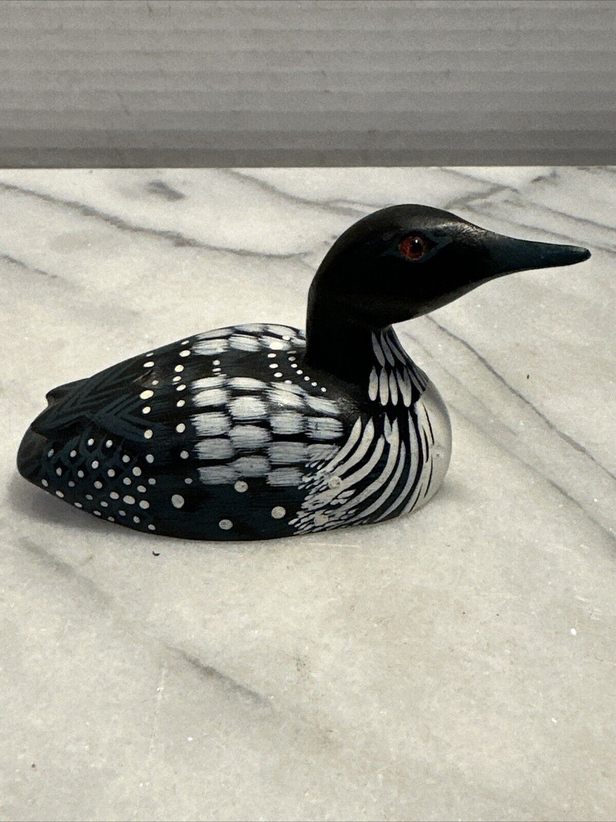 Hand-Carved Common Loon Decoy Figurine Glass Eyes Not Sign  4” Long