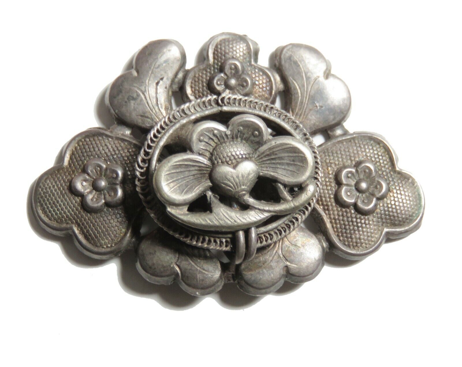 Antique Chinese Asian Silver ornament button piece floral ornate ornament