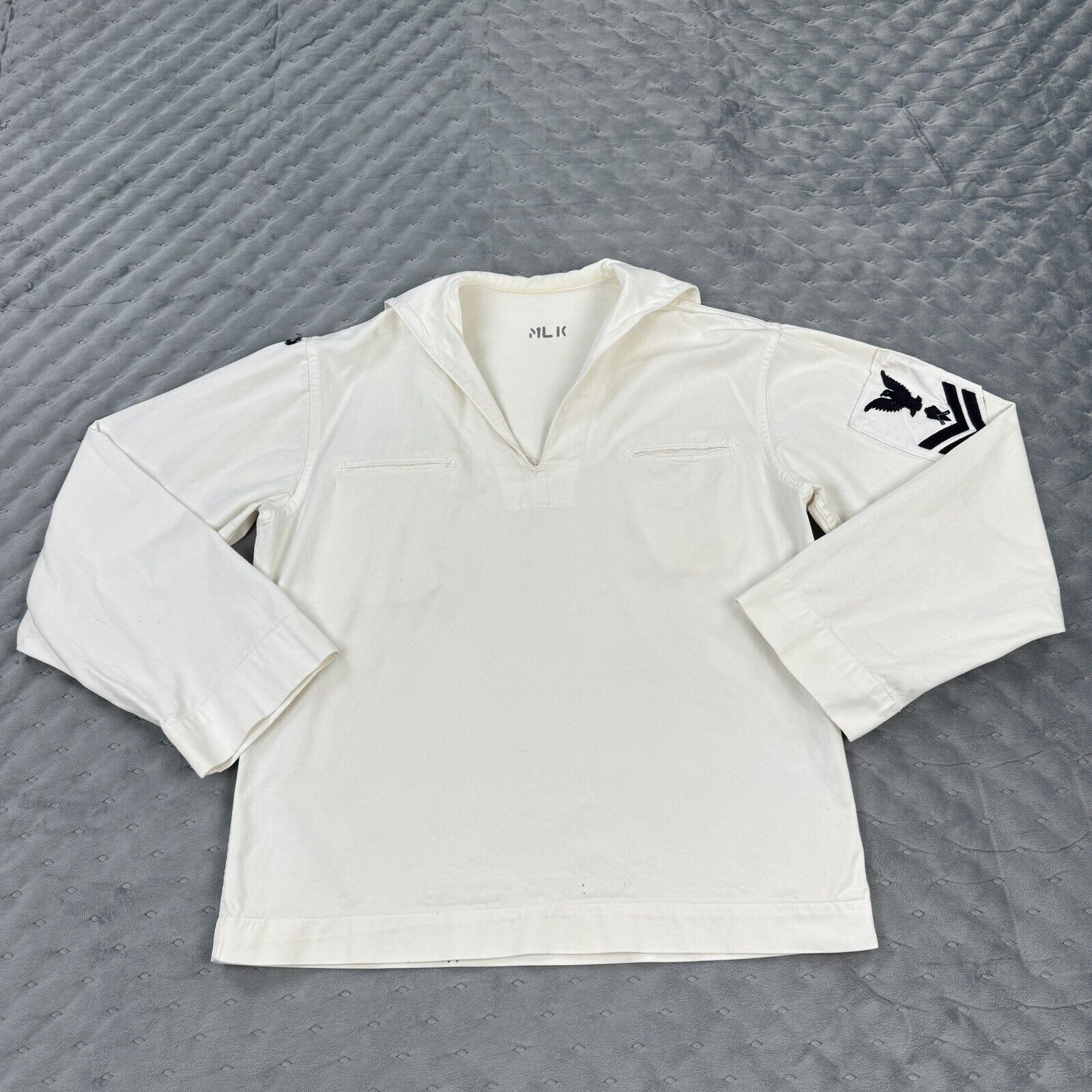 VINTAGE 70s US Navy Shirt Adult Medium White Jumper Cracker Jack Uniform Mens