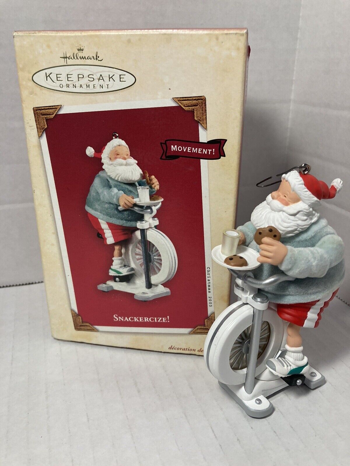 Vintage 2003 Hallmark Keepsake Ornament  'Snackercize' Santa Bike w/ Memory Card