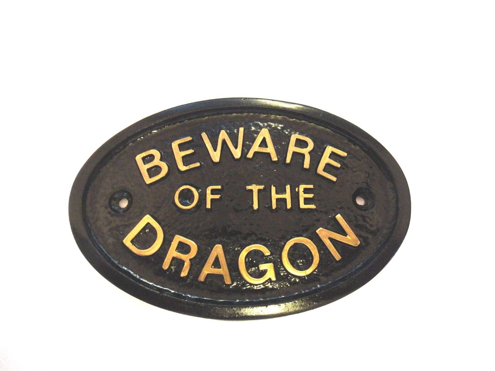 BEWARE OF THE DRAGON  HOUSE DOOR PLAQUE WALL SIGN GARDEN BLACK/GOLD LETTERS