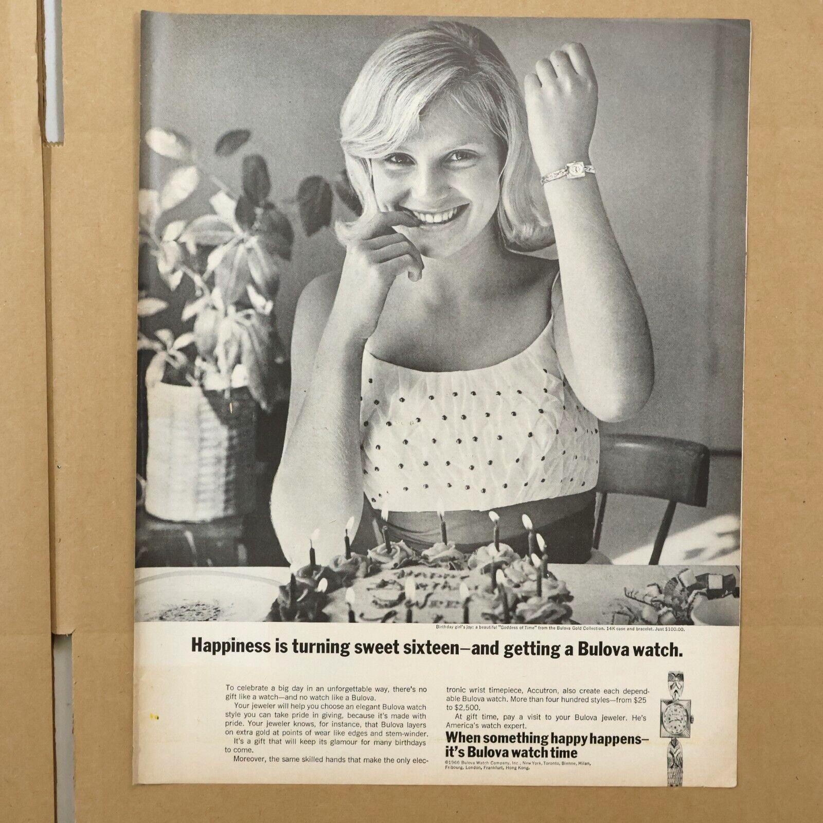1966 Bulova Watch Company Sweet Sixteen Happiness Print Ad 10.5\