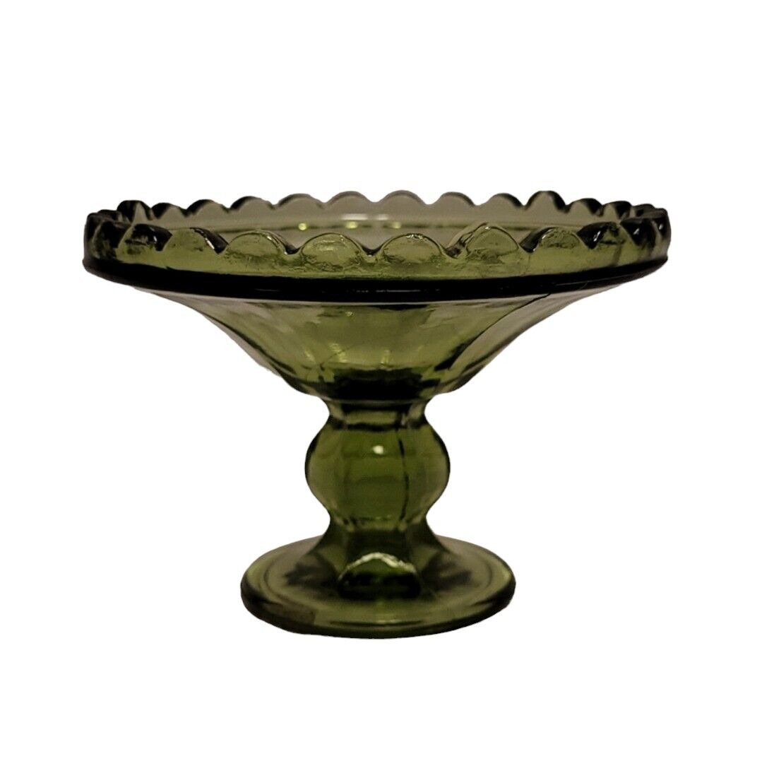 Vintage Green Glass Compote Candy Dish