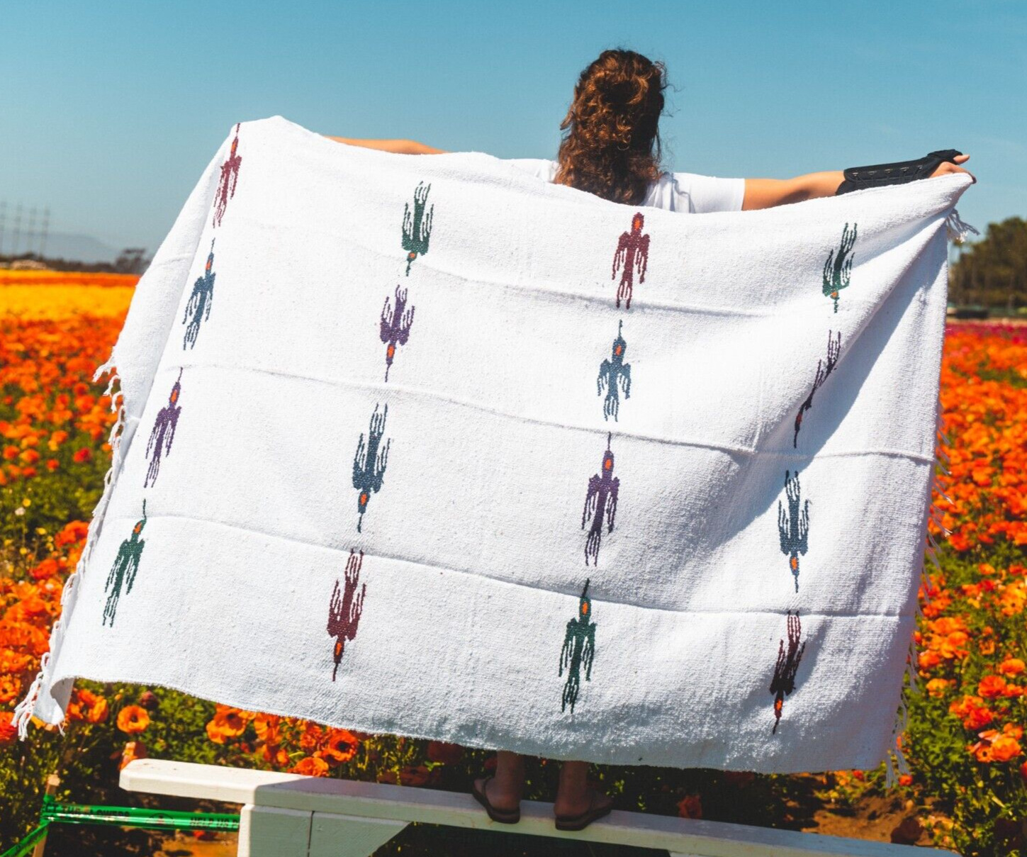 Mexican Blanket Vintage Style Thunderbird White Serape Falsa | Yoga Blanket