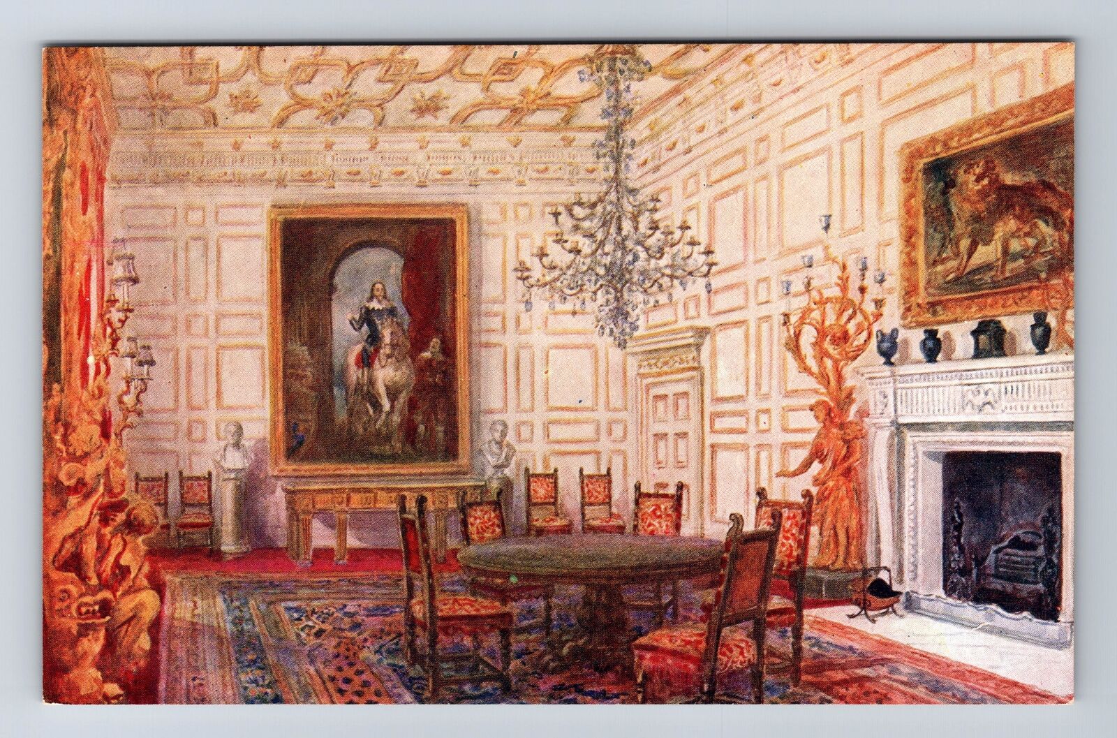 Warwick England, Warwick Castle, Great Dining Room, Vintage Souvenir Postcard