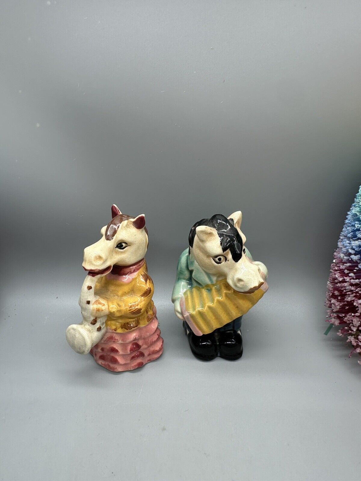 Vintage Japan Anthropomorphic Horse Musician Salt & Pepper Shakers Japan