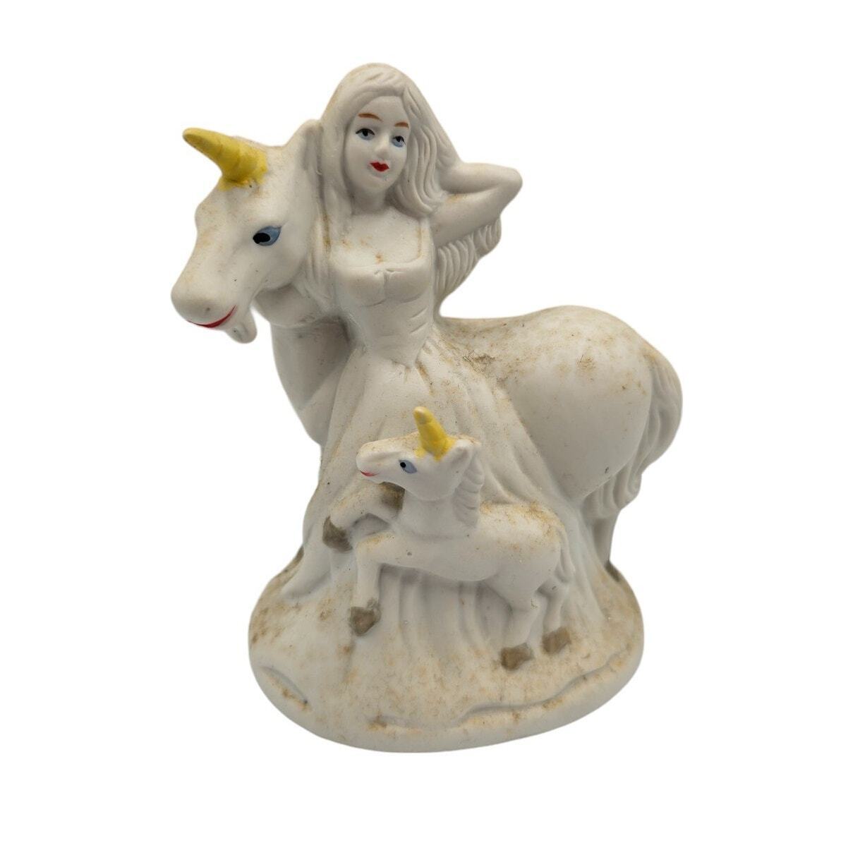 Vintage Flambro Fine Porcelain Woman with Unicorn and Foal Figurine