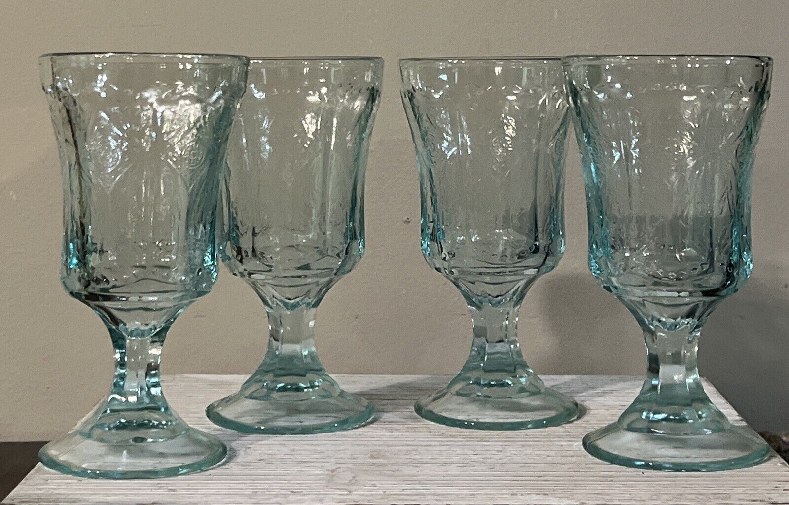 4 Federal Madrid Depression Glasses Vintage Teal Indiana Glass Co 1932-39
