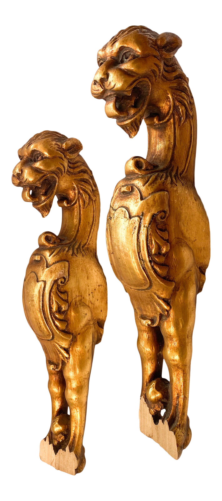 Large 20th Century Gold Gilt Wood Wall Hanging Lion Carvings - a Pair
