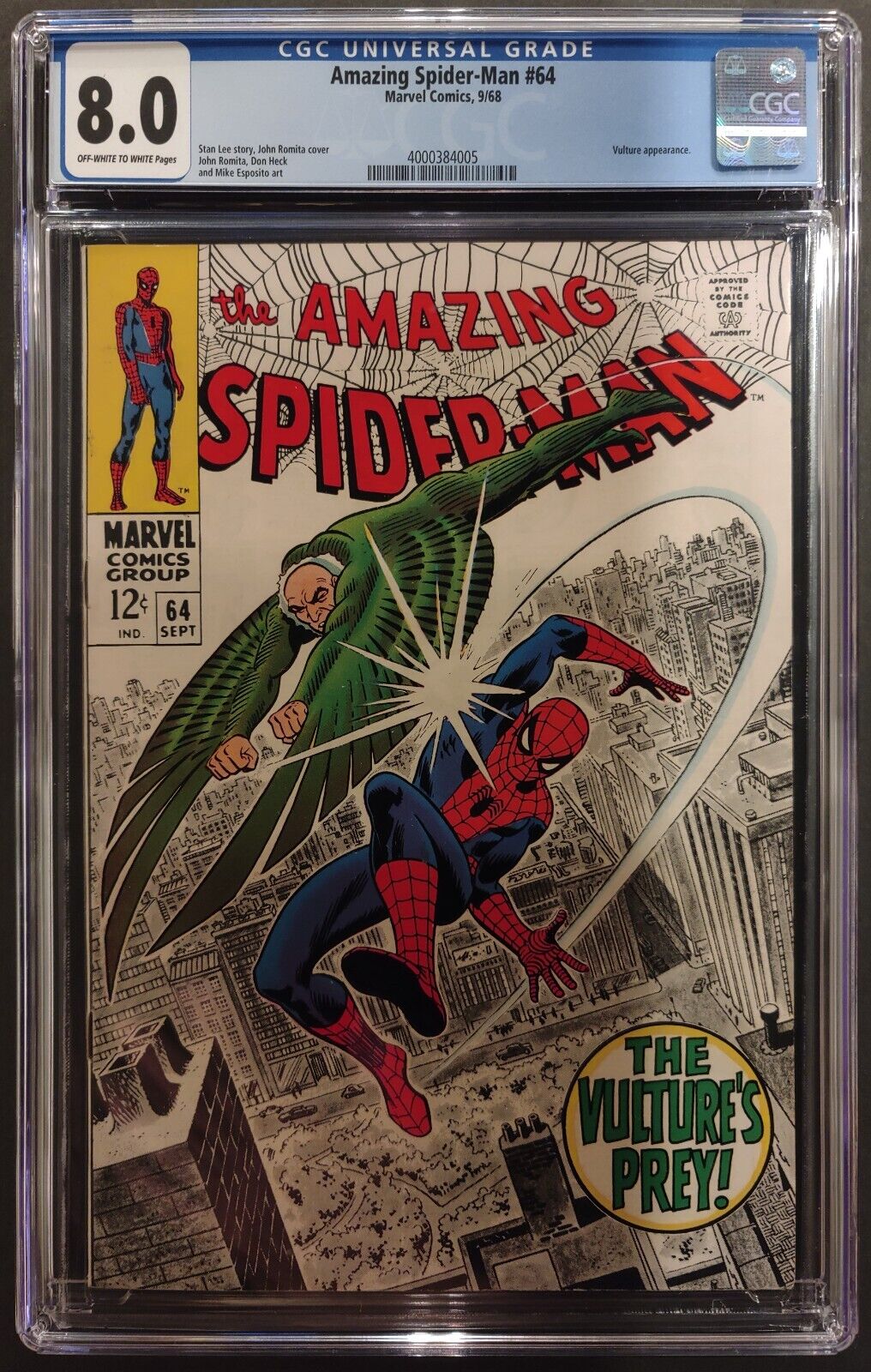 AMAZING SPIDER-MAN #64 CGC 8.0 OW-W MARVEL COMICS SEPT 1968 - VULTURE APPEARANCE