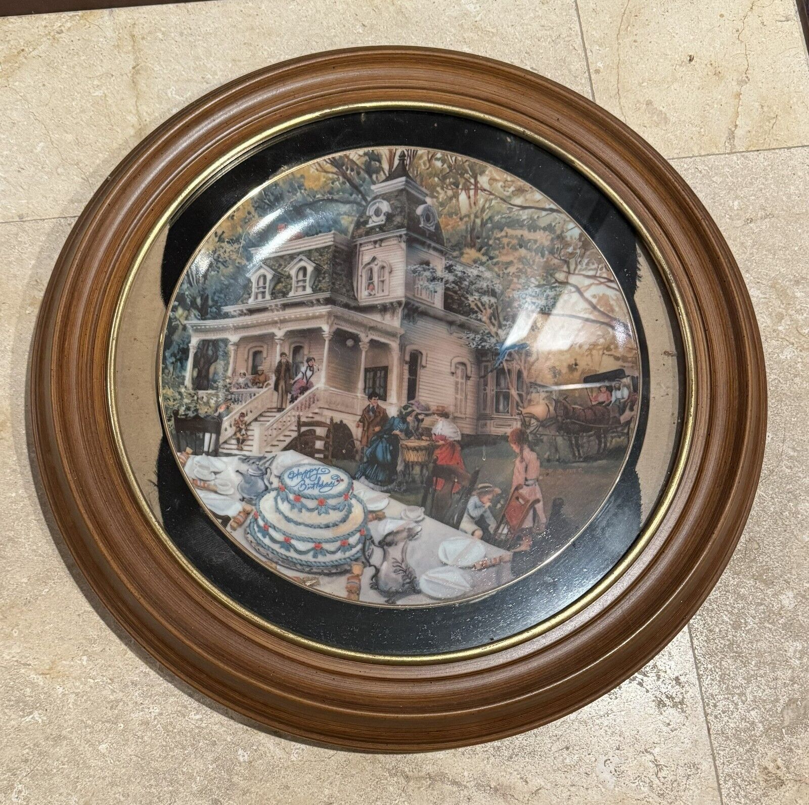 Framed 1984 Victorian House Porcelain Plate Happy Birthday Rob Sauber #1119