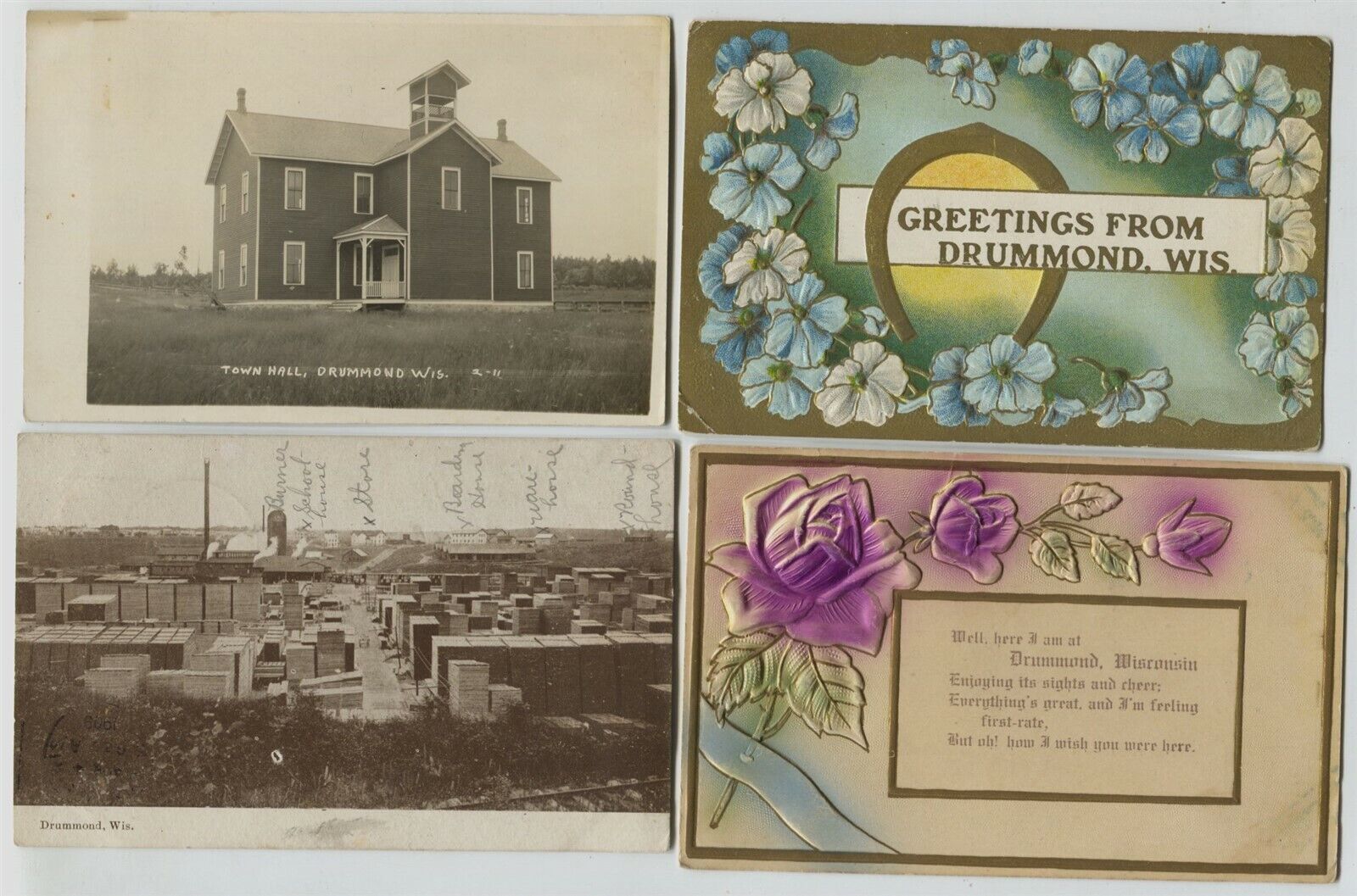 4 1910 era Drummond Wisconsin Postcards 1 Real Photo Postcard RPPC