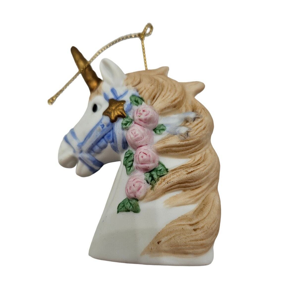 Vintage 1990s Branson MO Porcelain Unicorn Ornament Bell Hand Painted