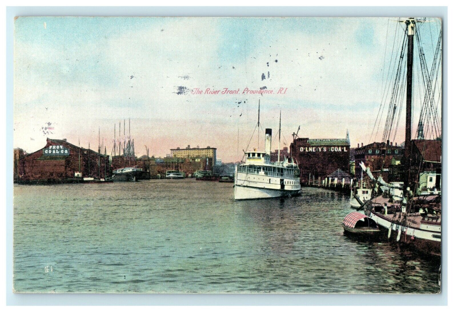 1907 The River Front, Providence Rhode Island RI Antique Postcard
